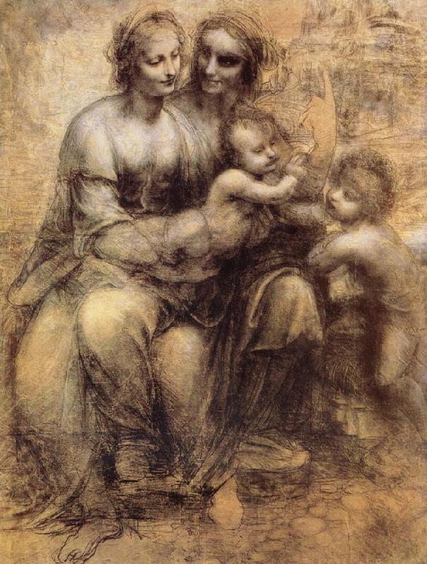 Leonardo  Da Vinci Virgin and Child with St Anne and St John the Baptist France oil painting art